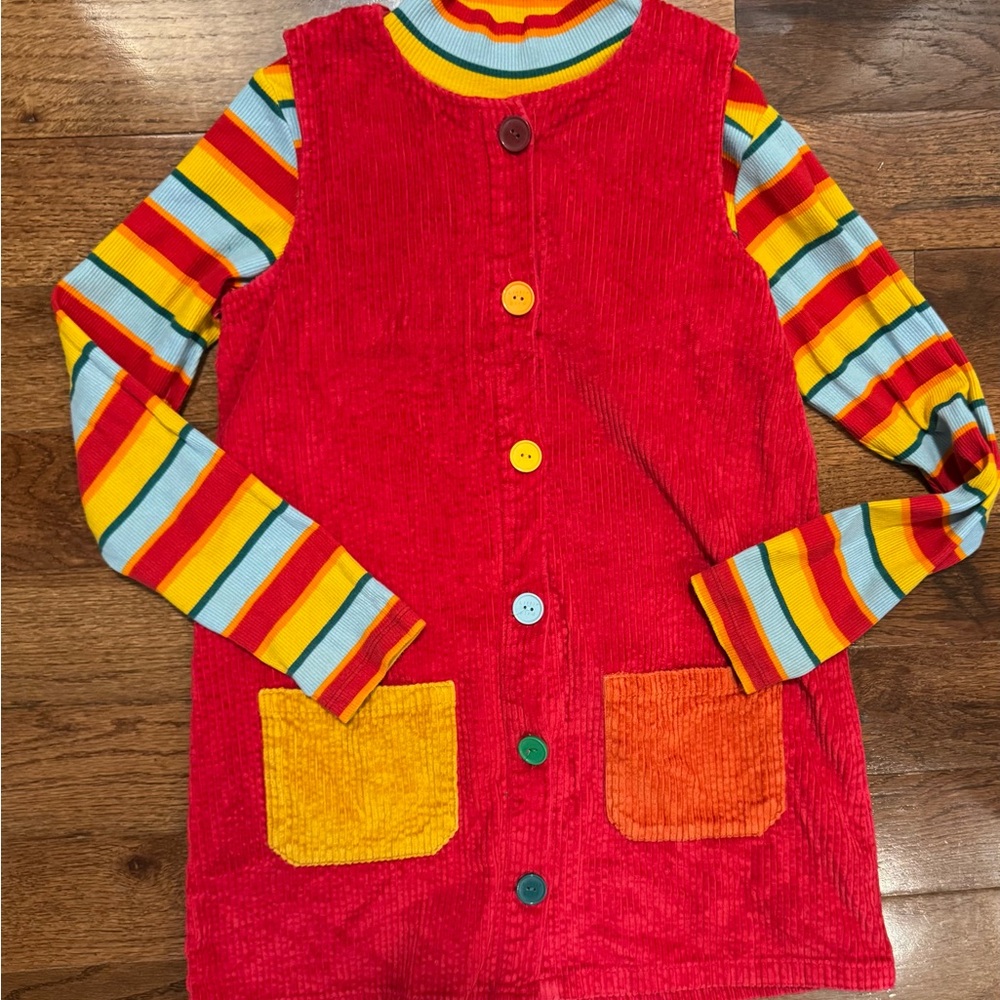 Little Bird Colorful Striped Long Sleeve with Red Corduroy Jumper